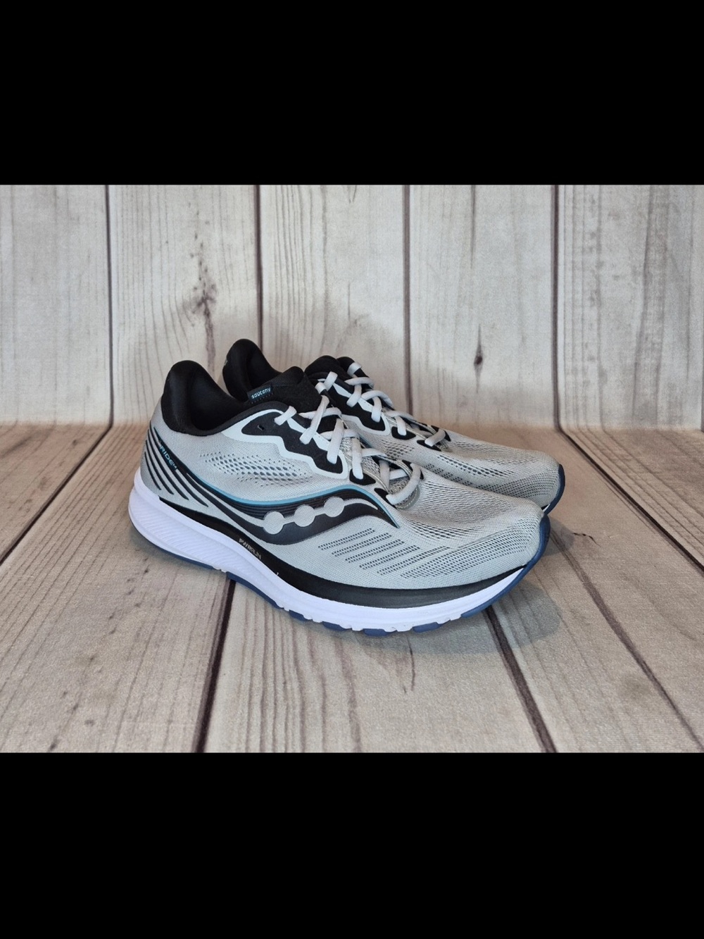 Saucony Men's Size 12 Ride 14 Fog/Black/Storm Running Sneakers S20650-35